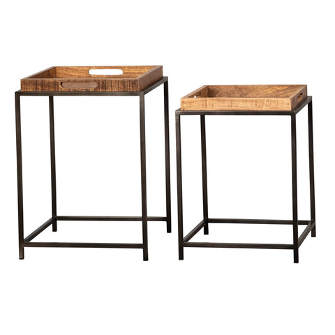 Alfred Natural Wood Sealed Finish and Black Metal Nesting Tables