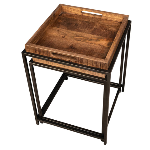 Alfred Natural Wood Sealed Finish and Black Metal Nesting Tables