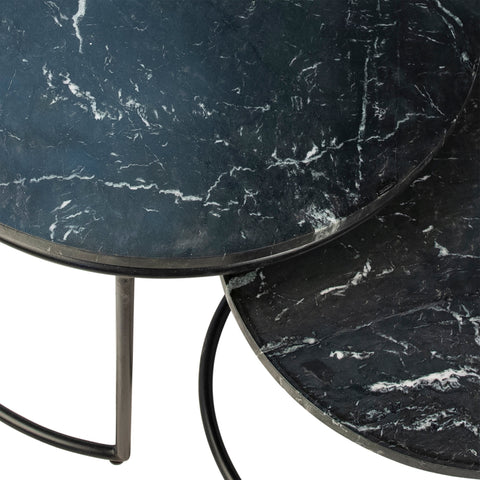 Roces Black Marble Finish and Black Metal Base Nesting Tables
