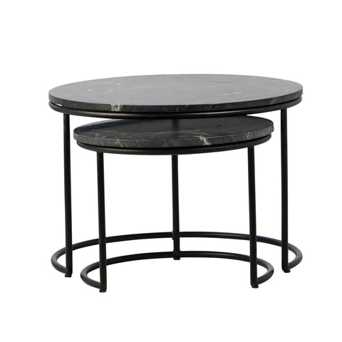 Roces Black Marble Finish and Black Metal Base Nesting Tables