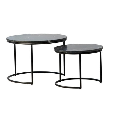 Roces Black Marble Finish and Black Metal Base Nesting Tables