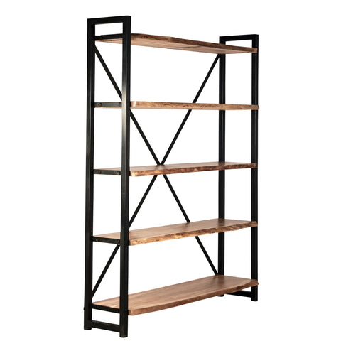 Santos Natural Wood Finish with Black Metal Frame Bookcase