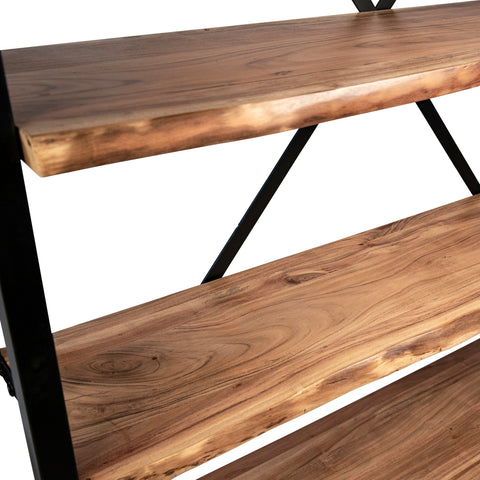 Santos Natural Wood Finish with Black Metal Frame Bookcase