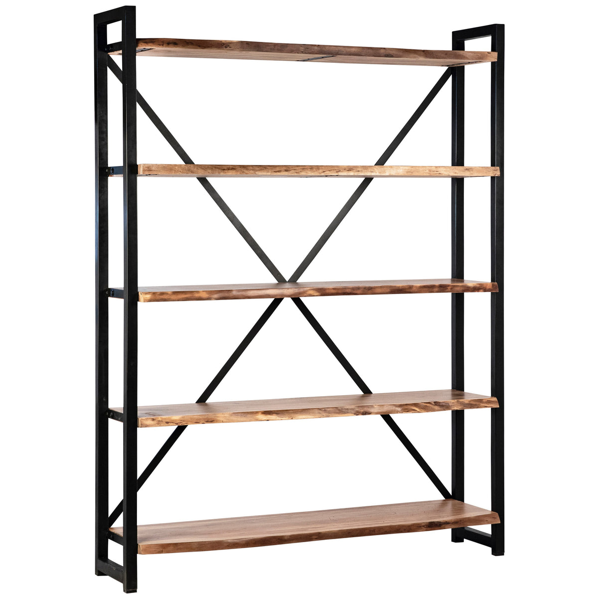 Santos Natural Wood Finish with Black Metal Frame Bookcase