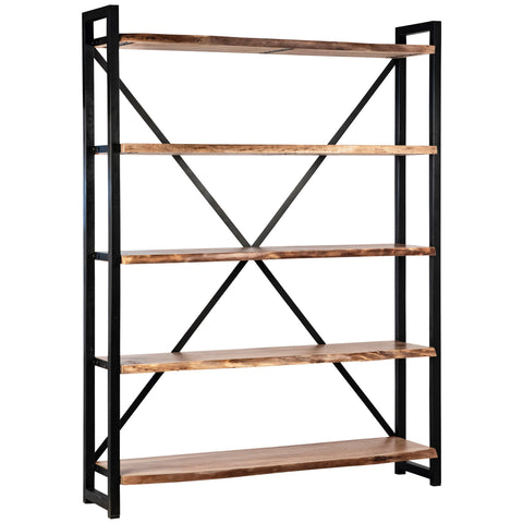 Santos Natural Wood Finish with Black Metal Frame Bookcase
