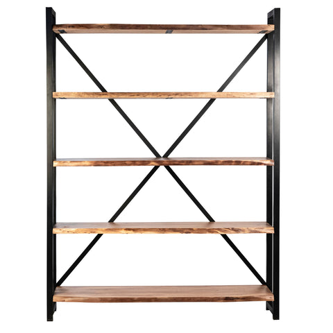 Santos Natural Wood Finish with Black Metal Frame Bookcase