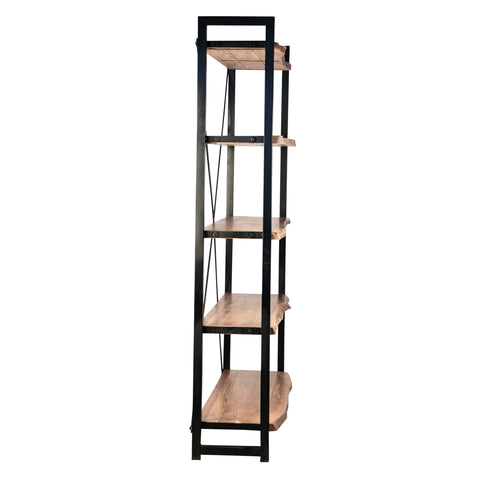 Santos Natural Wood Finish with Black Metal Frame Bookcase