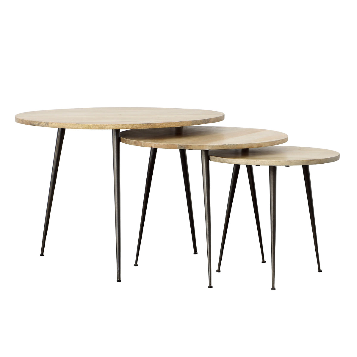 Balasco Natural Wood Finish and Powder Coated Metal Coffee Table Set Of 3
