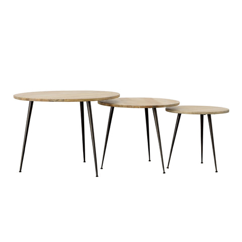 Balasco Natural Wood Finish and Powder Coated Metal Coffee Table Set Of 3