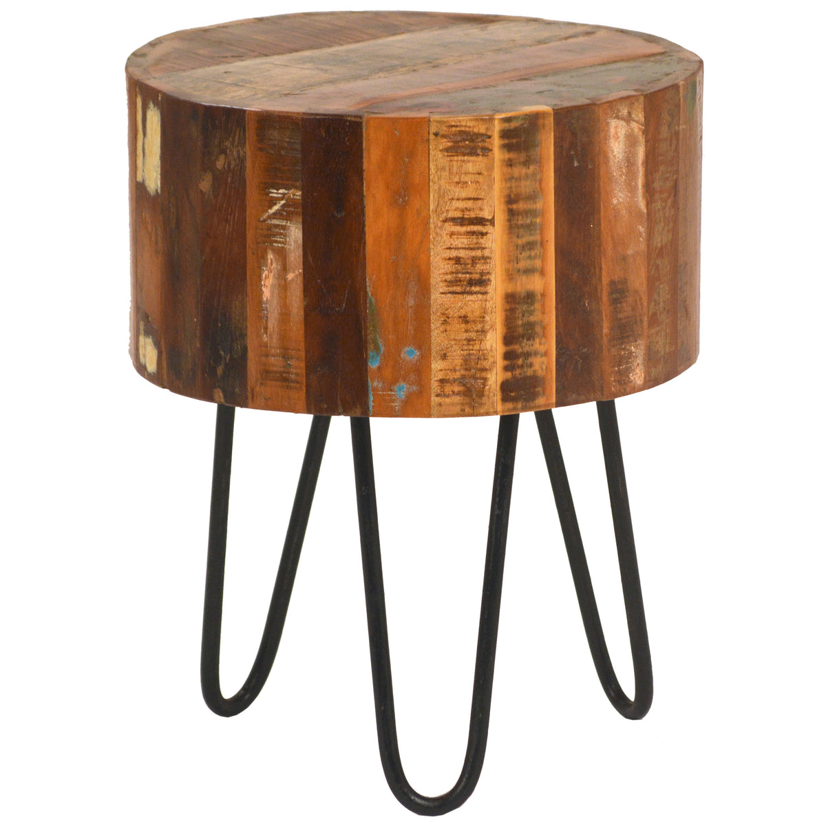 Quito Medium Brown Distressed Paint and Seal with Black Metal Legs Side Table