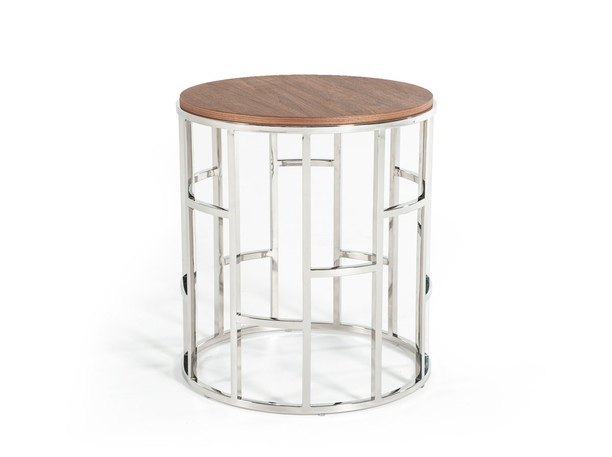 Modrest Silvia Modern Walnut & Stainless Steel End Table Model VGHB228B-V