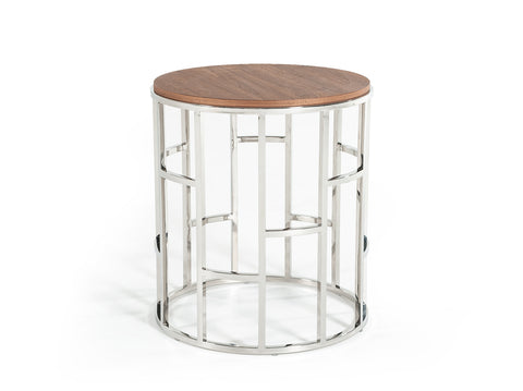 Modrest Silvia Modern Walnut & Stainless Steel End Table Model VGHB228B-V
