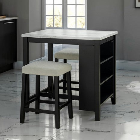 Chalcedony 3 Pc. Dining Table Set Model Sl3401Bk-Pt-3Pk-Stool By Furniture Of America 