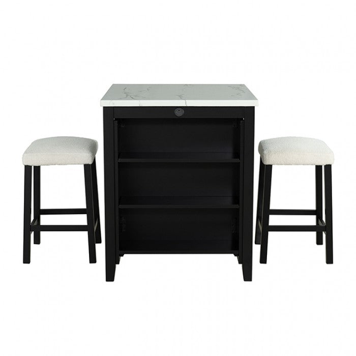 Chalcedony 3 Pc. Dining Table Set Model Sl3401Bk-Pt-3Pk-Stool By Furniture Of America 