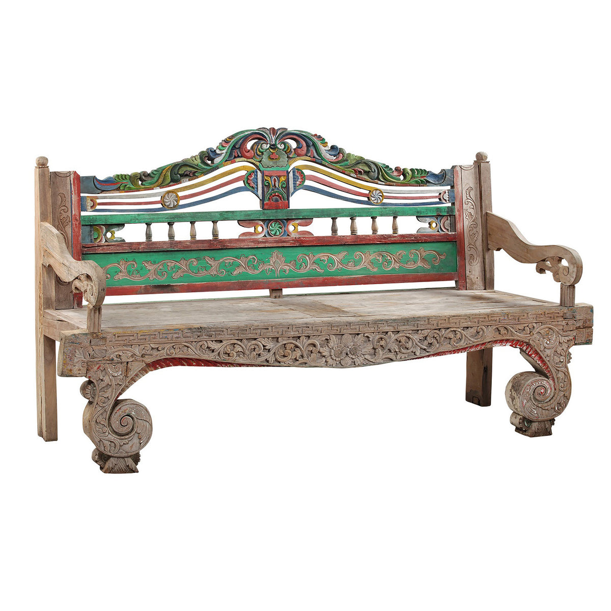 Antique Natural with Distressed Painted Finish Madura Bench
