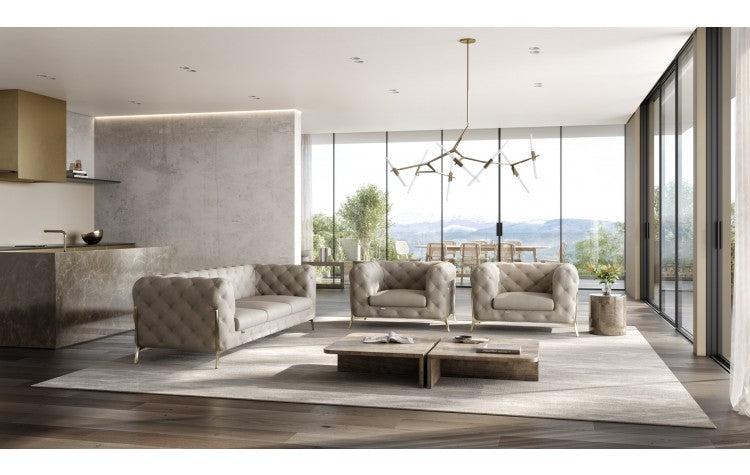 970 DivanItalia Beige Gray Sofa and Two Armchairs Set – Top Grain Italian LeatherModel:  970-BEIGE-2CH-SET