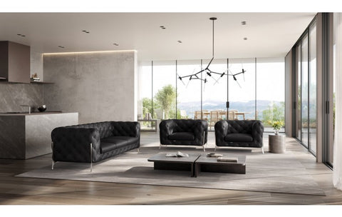 970 DivanItalia Black Sofa and Two Armchairs Set – Top Grain Italian LeatherModel:  970-BLACK-2CH-SET
