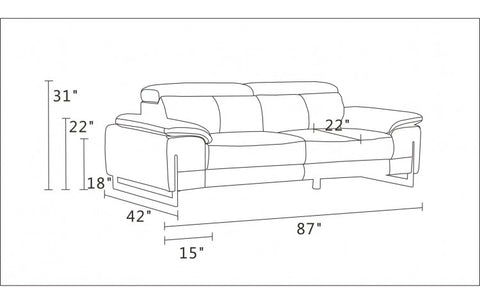 636 DivanItalia Light Gray Sofa – Top Grain Italian LeatherModel:  636-LIGHT-GRAY-S