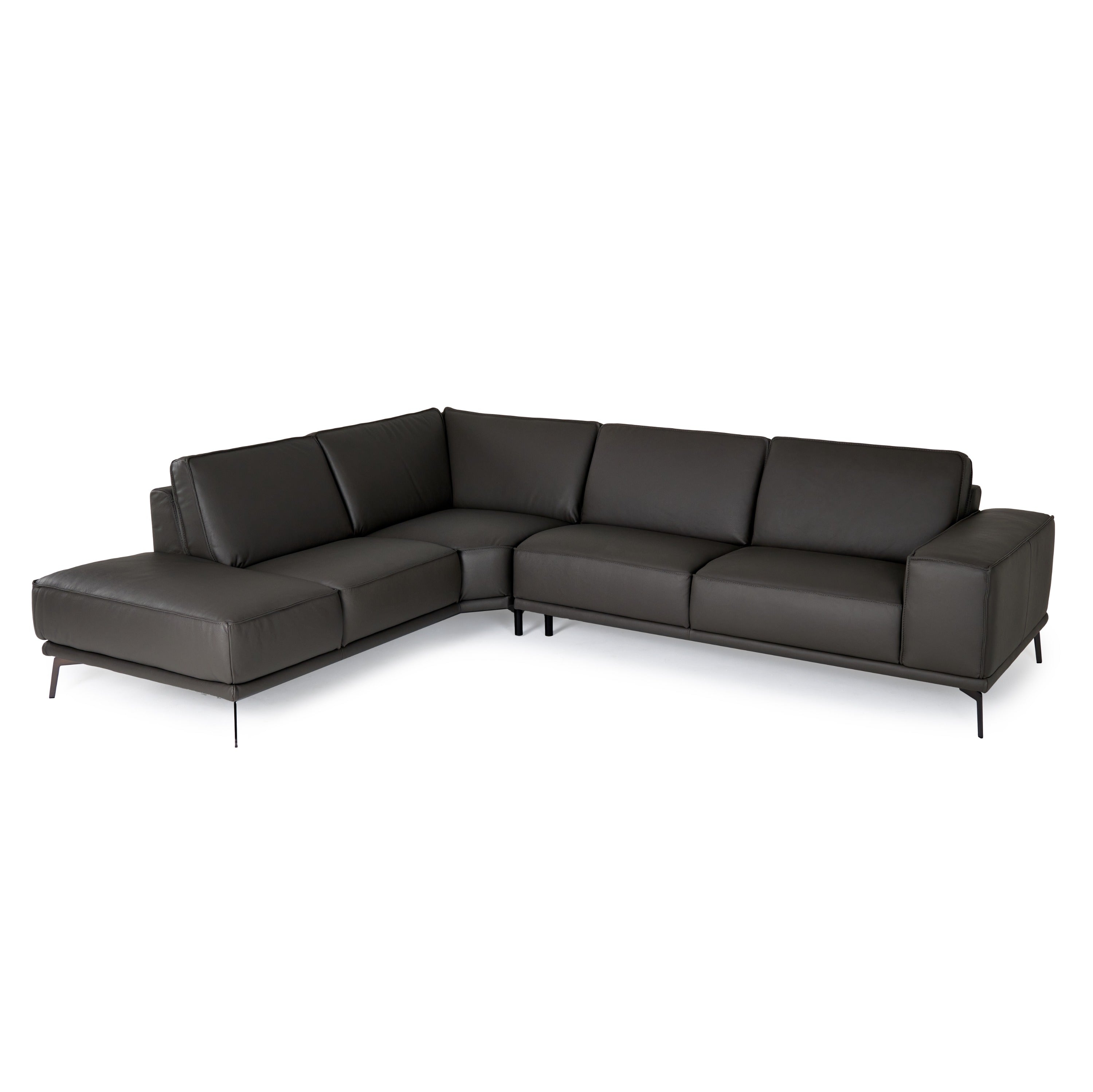 Lamod Italia Soho Italian Left Facing Grey Nirvana Fume Leather Sectional Sofa Model VGDTSOHO-LAF-GRY-SECT-SOFA