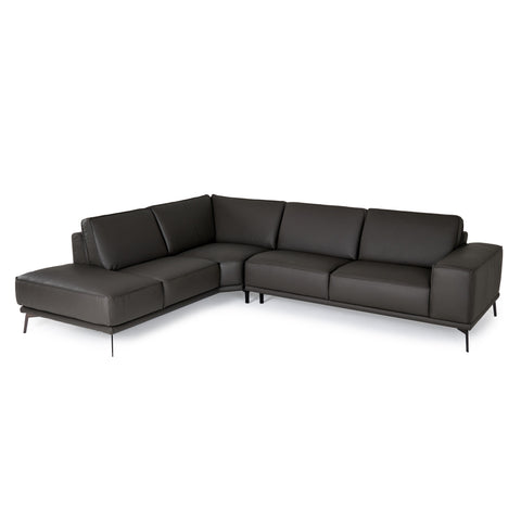 Lamod Italia Soho Italian Left Facing Grey Nirvana Fume Leather Sectional Sofa Model VGDTSOHO-LAF-GRY-SECT-SOFA
