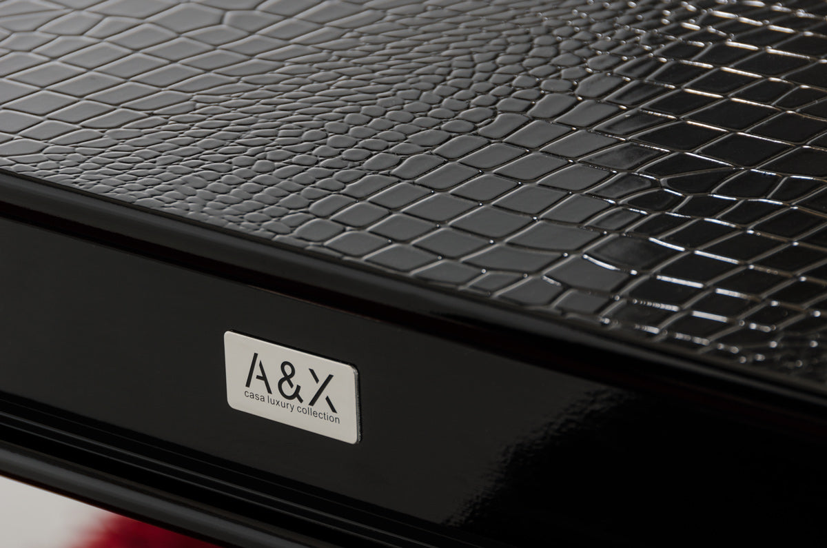 A&X Sovereign Transitional Black Crocodile Dining Table With Black Gloss Legs Model VGUNRC830-220-BLK