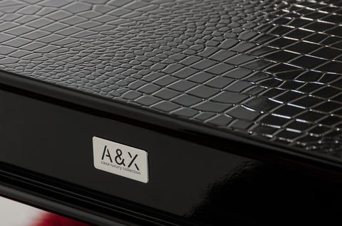 A&X Sovereign Transitional Black Crocodile Dining Table With Black Gloss Legs Model VGUNRC830-220-BLK