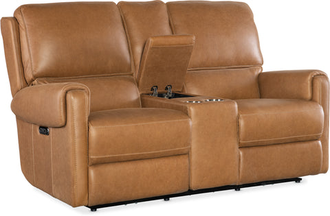 Hooker Furniture Living Room Somers Power Console Loveseat w/Power Headrest