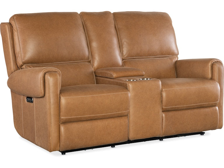 Hooker Furniture Living Room Somers Power Console Loveseat w/Power Headrest