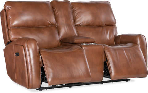 Hooker Furniture Living Room Crosby Zero Gravity Power Console Loveseat with Power Headrest and Lumbar