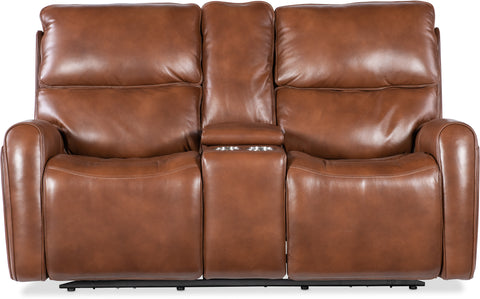 Hooker Furniture Living Room Crosby Zero Gravity Power Console Loveseat with Power Headrest and Lumbar