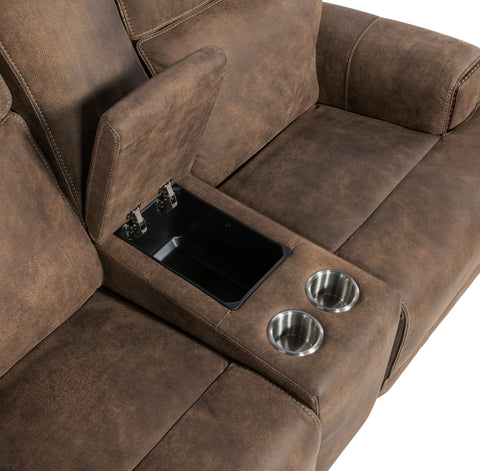 Hooker Furniture Living Room Wheeler Power Console Loveseat with Power Headrest