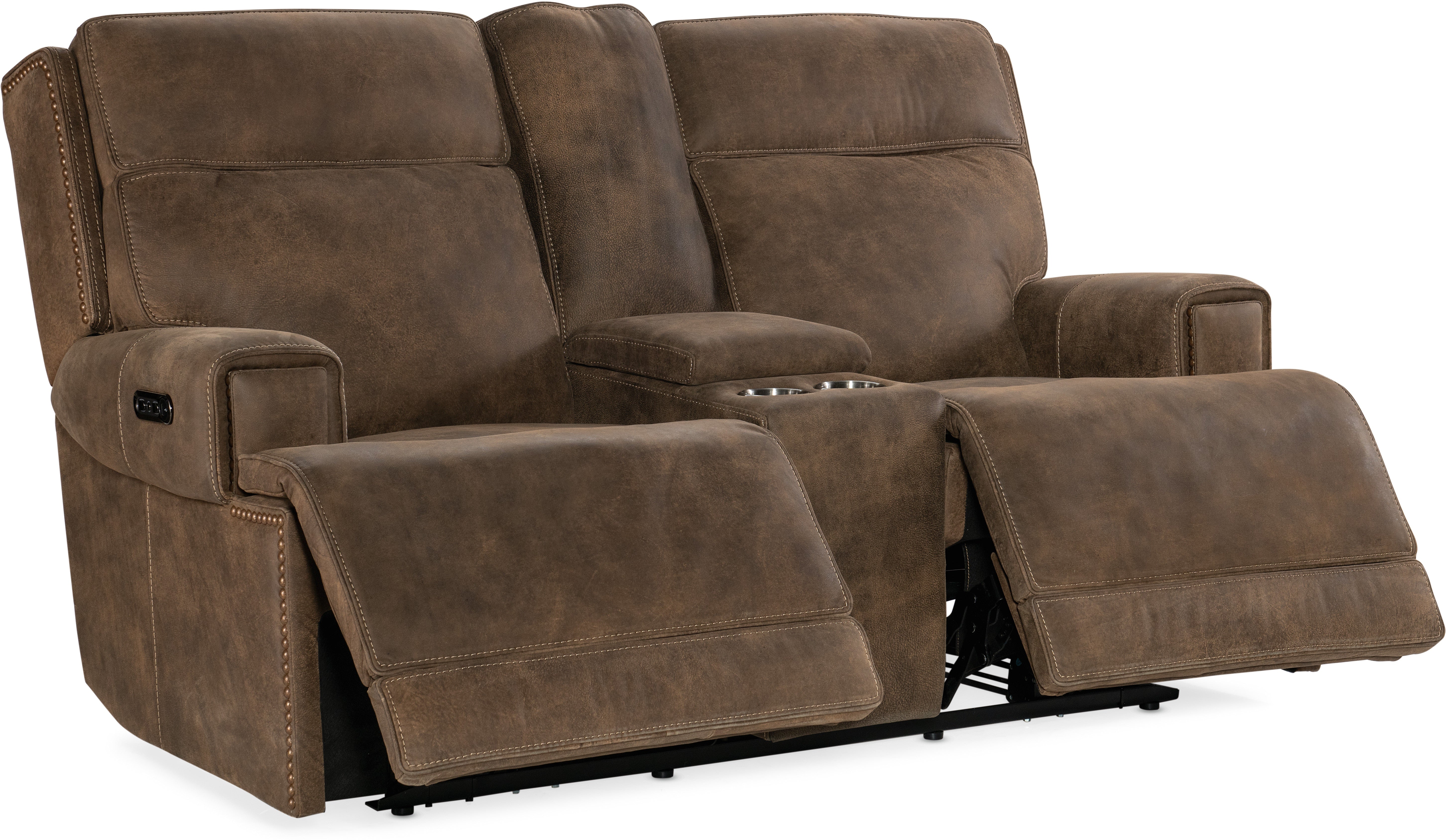 Hooker Furniture Living Room Wheeler Power Console Loveseat with Power Headrest