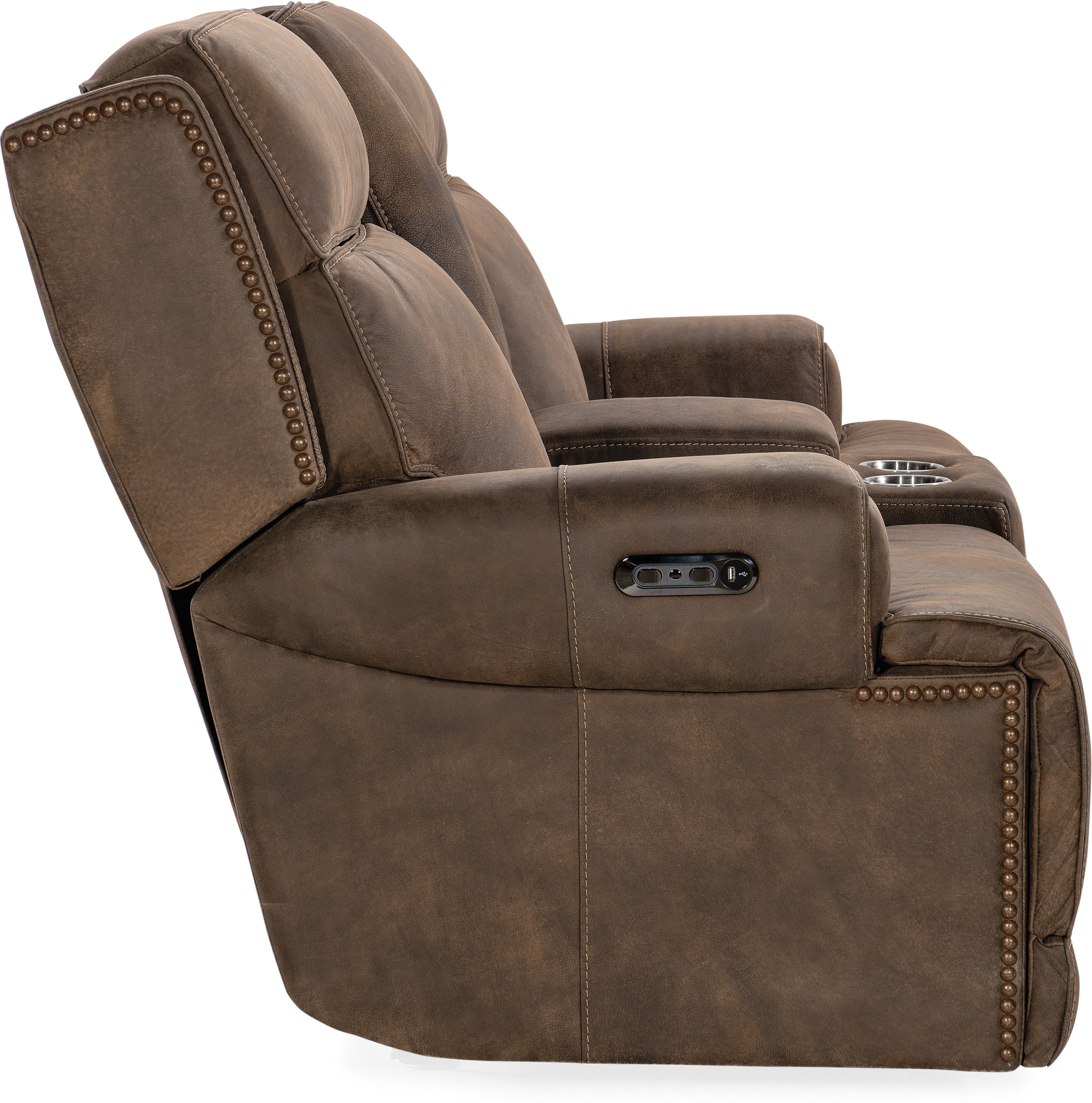 Hooker Furniture Living Room Wheeler Power Console Loveseat with Power Headrest