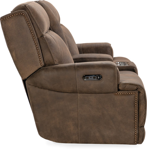 Hooker Furniture Living Room Wheeler Power Console Loveseat with Power Headrest
