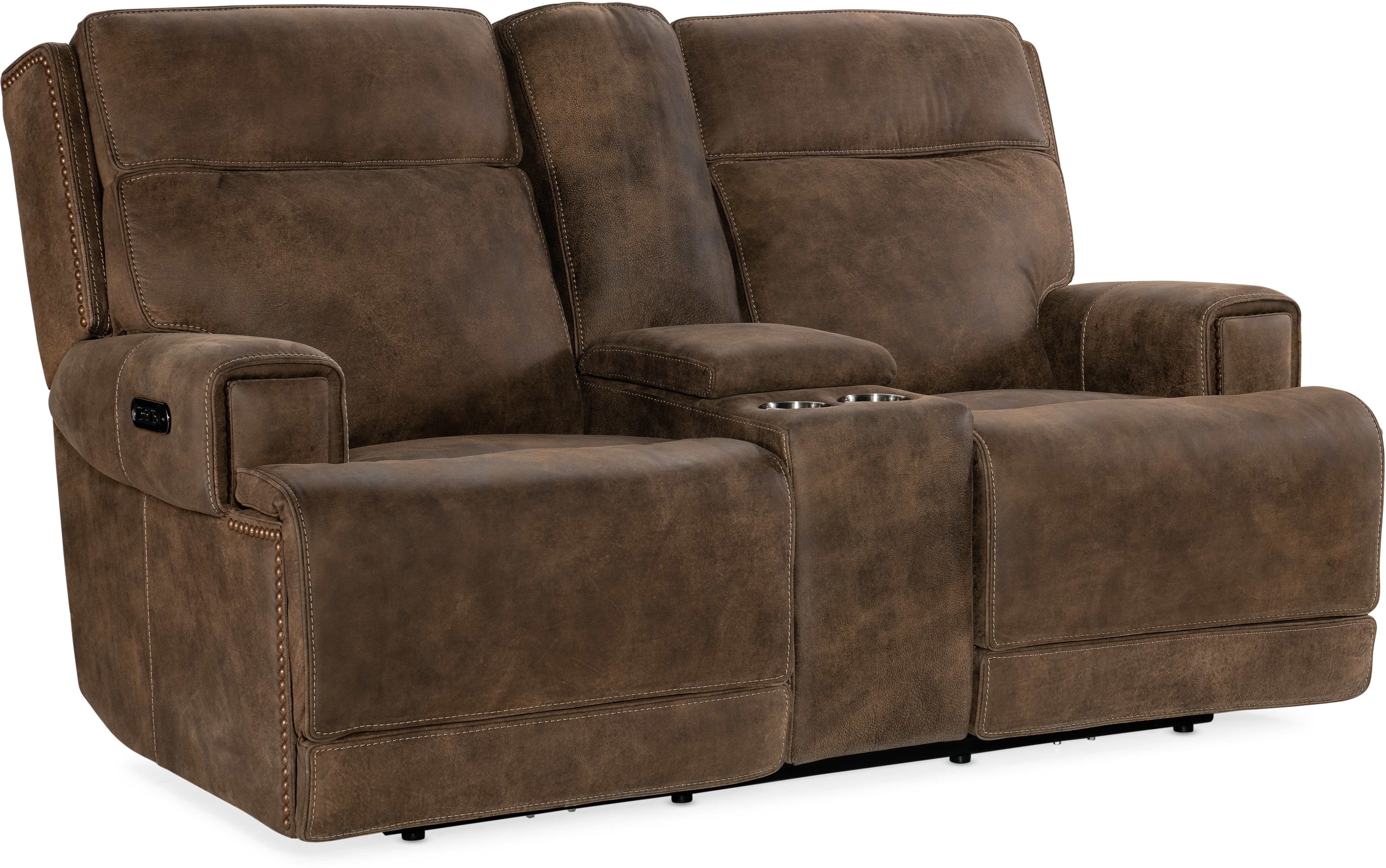 Hooker Furniture Living Room Wheeler Power Console Loveseat with Power Headrest