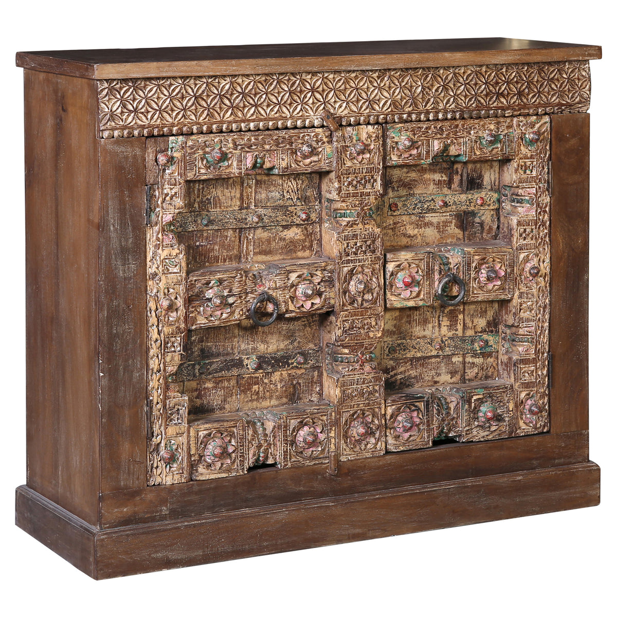 Antique Distressed Painted Sealed And Waxed Finish Door Sideboard