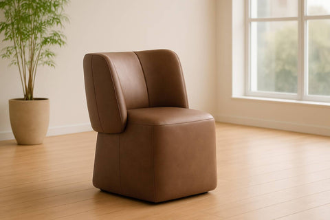 Modrest Standing Modern Brown Vegan Leather Dining Chair With Castor Wheels Model VGKK-KF.Y1255-BRN