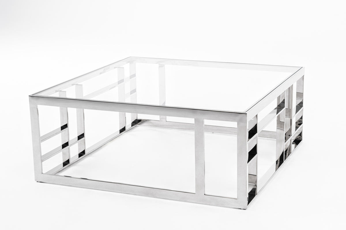 Modrest Stephen Modern Glass & Stainless Steel Square Coffee Table  Model VGHB-341E