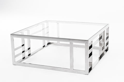 Modrest Stephen Modern Glass & Stainless Steel Square Coffee Table  Model VGHB-341E