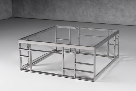 Modrest Stephen Modern Glass & Stainless Steel Square Coffee Table  Model VGHB-341E