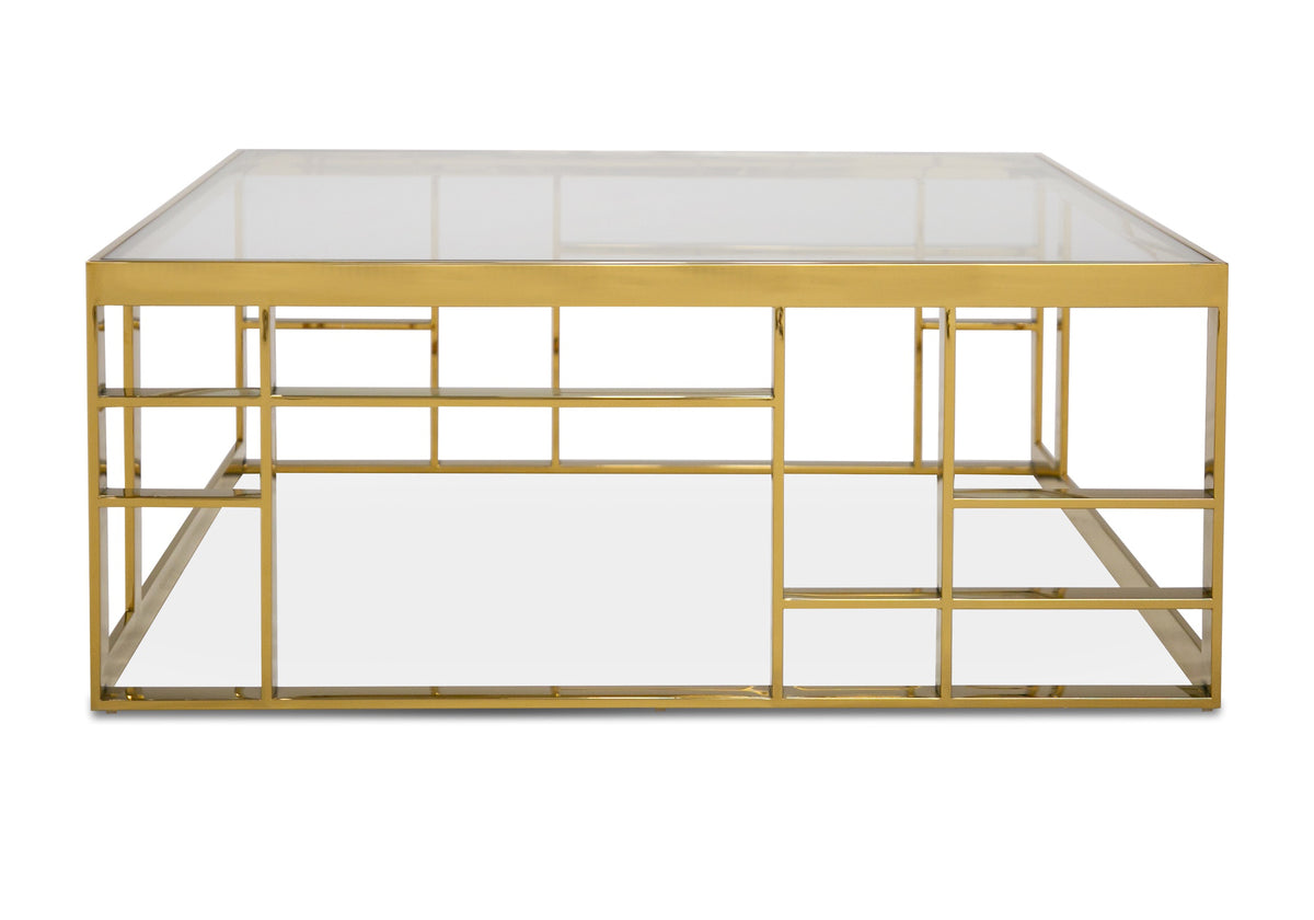 Modrest Stephen Modern Glass & Gold Stainless Steel Square Coffee Table  Model VGHB-341E-GLD