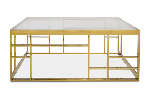 Modrest Stephen Modern Glass & Gold Stainless Steel Square Coffee Table  Model VGHB-341E-GLD