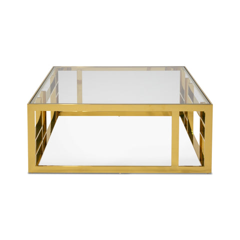 Modrest Stephen Modern Glass & Gold Stainless Steel Square Coffee Table  Model VGHB-341E-GLD