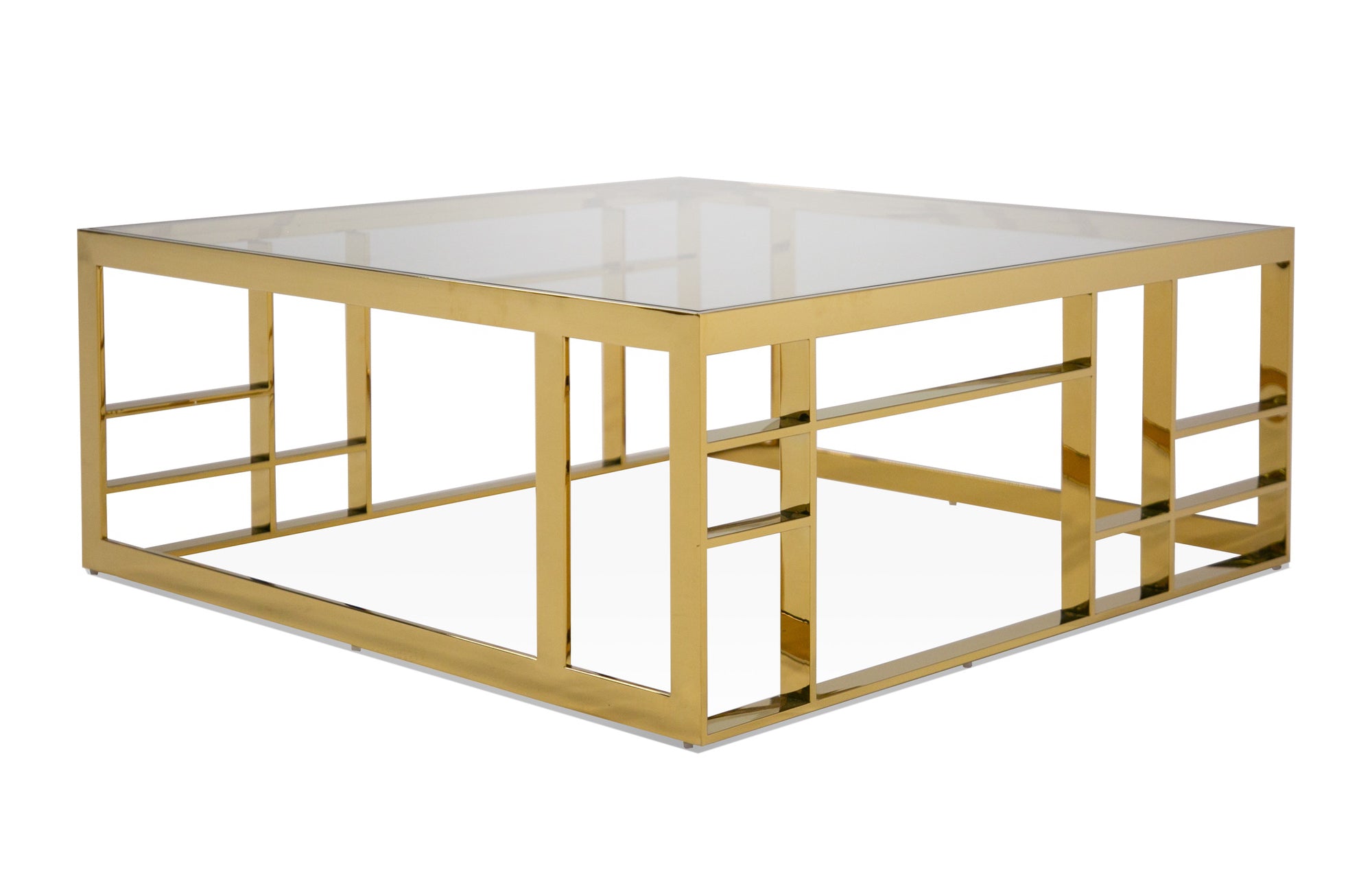 Modrest Stephen Modern Glass & Gold Stainless Steel Square Coffee Table  Model VGHB-341E-GLD