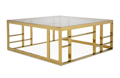 Modrest Stephen Modern Glass & Gold Stainless Steel Square Coffee Table  Model VGHB-341E-GLD