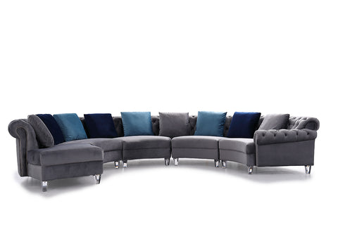 Divani Casa Darla Modern Grey Velvet Curved Sectional Sofa Model VG2T1124-5P-GRY