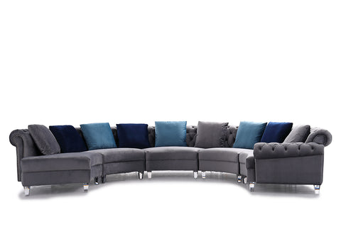 Divani Casa Darla Modern Grey Velvet Curved Sectional Sofa Model VG2T1124-5P-GRY