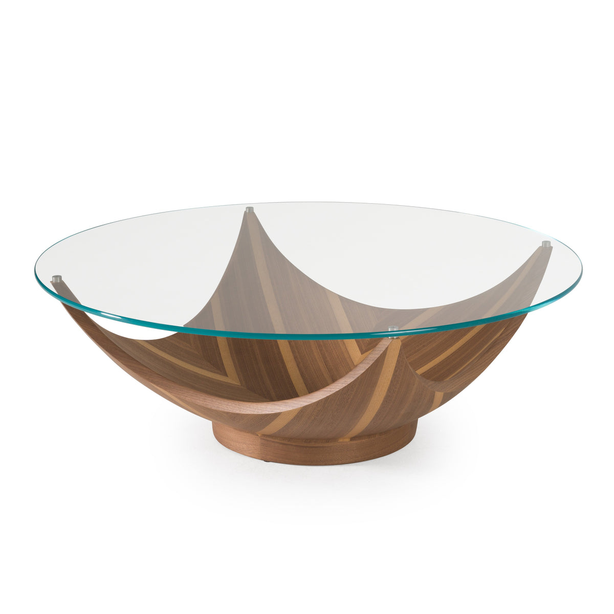 Modrest Sunrise Contemporary Glass & Walnut Round Coffee Table Model VGRY-RY-SE07-W