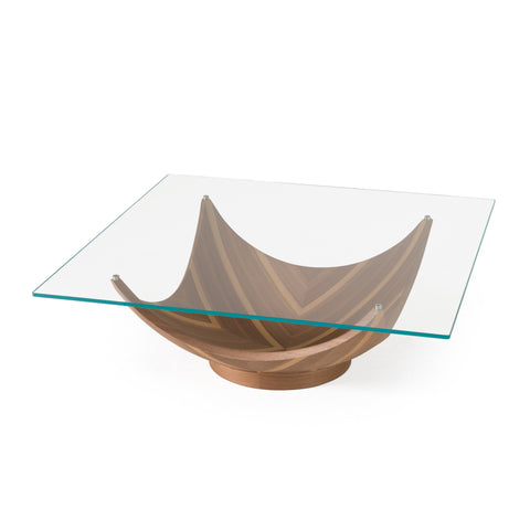 Modrest Sunrise Contemporary Glass & Walnut Square Coffee Table Model VGRY-RY-SE07-WS