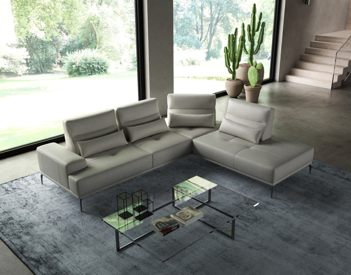 Lamod Italia Sunset Contemporary Italian Grey Leather Right Facing Sectional Sofa Model VGCCSUNSET-RAF-GRY-SECT